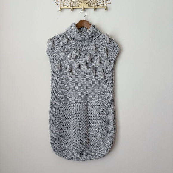 Apiece Apart Ines Fringe Alpaca Sweater Vest Small Turtleneck Grey - Picture 12 of 12